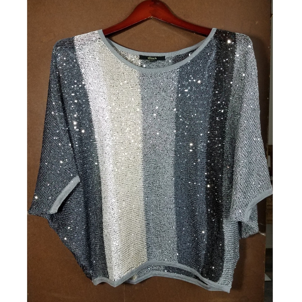 Sequin Gray Mix Knit Short Sleeve Top